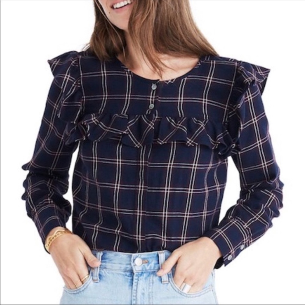 Madewell Berkshire Plaid Ruffle Top